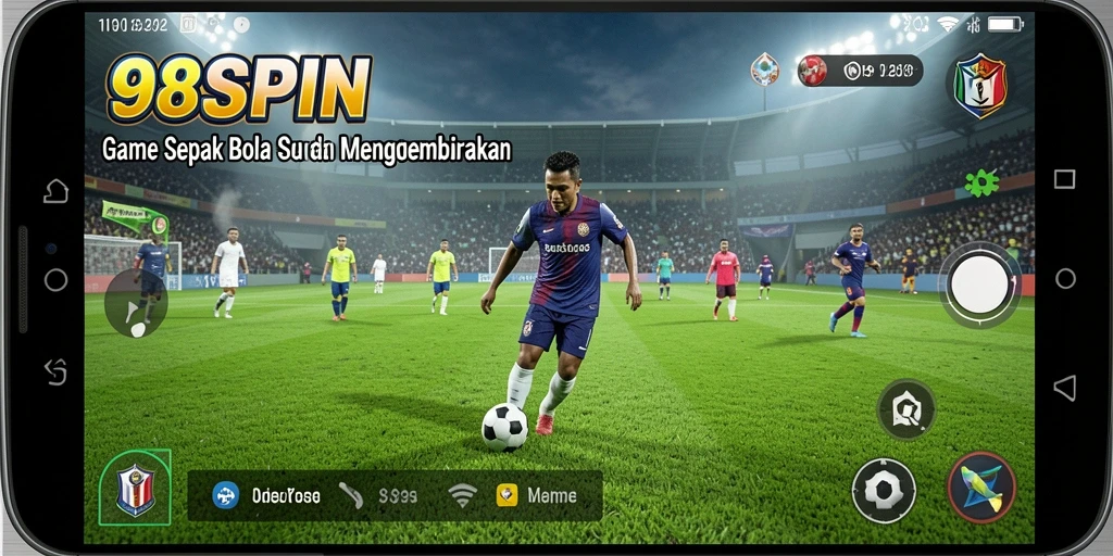 Screenshot dari gameplay <strong>98SPIN</strong> yang menampilkan aksi sepak bola yang seru.