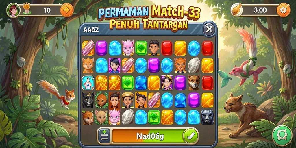 Screenshot gameplay AA62 dengan desain Match-3 yang menarik.