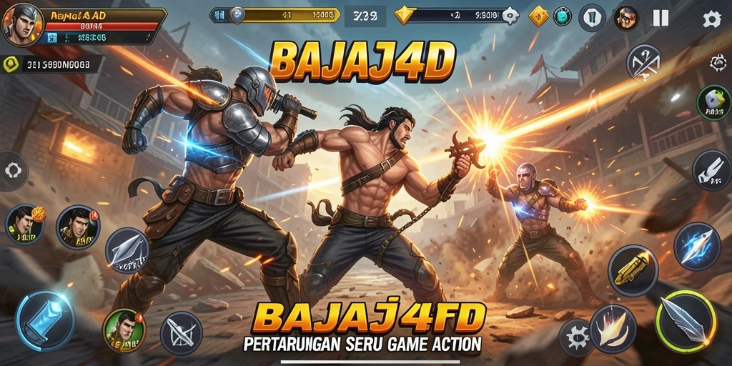 Tangkapan layar permainan BAJAJ4D yang menunjukkan pertarungan seru di arena.