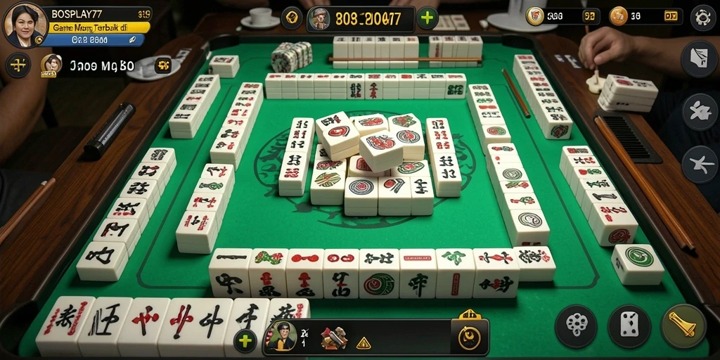 Tangkapan layar BOSPLAY77 menunjukkan gameplay Mahjong yang seru dan interaktif.