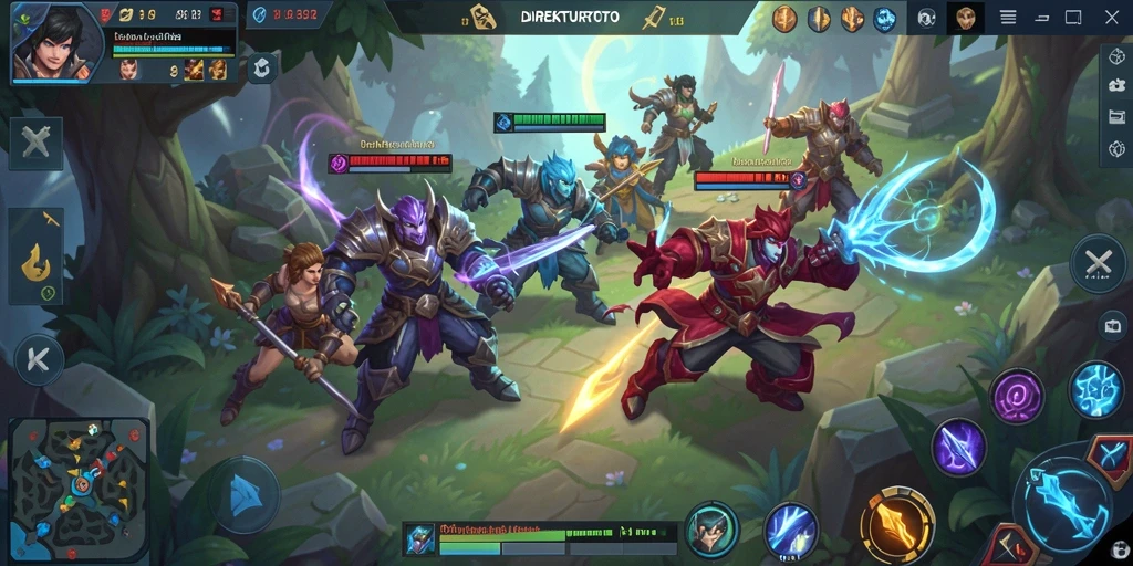 Screenshot dari gameplay seru DIREKTURTOTO dalam aksi MOBA.