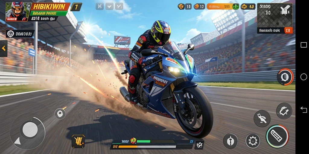 Tampilan gameplay HIBIKIWIN dengan balapan motor yang mendebarkan.