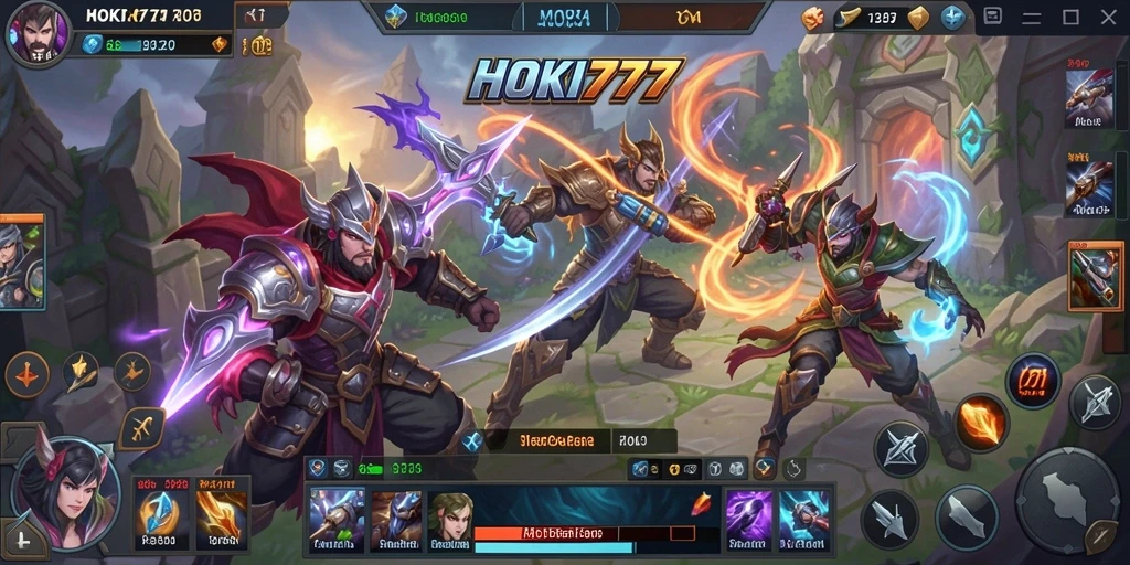 Tampilan gameplay HOKI777 yang intens dalam pertempuran MOBA.