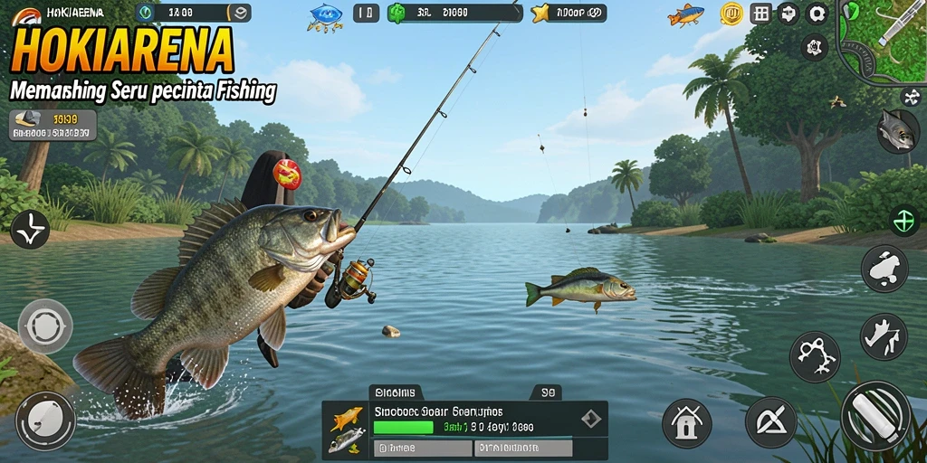 Screenshot gameplay HOKIARENA menampilkan momen menangkap ikan besar.