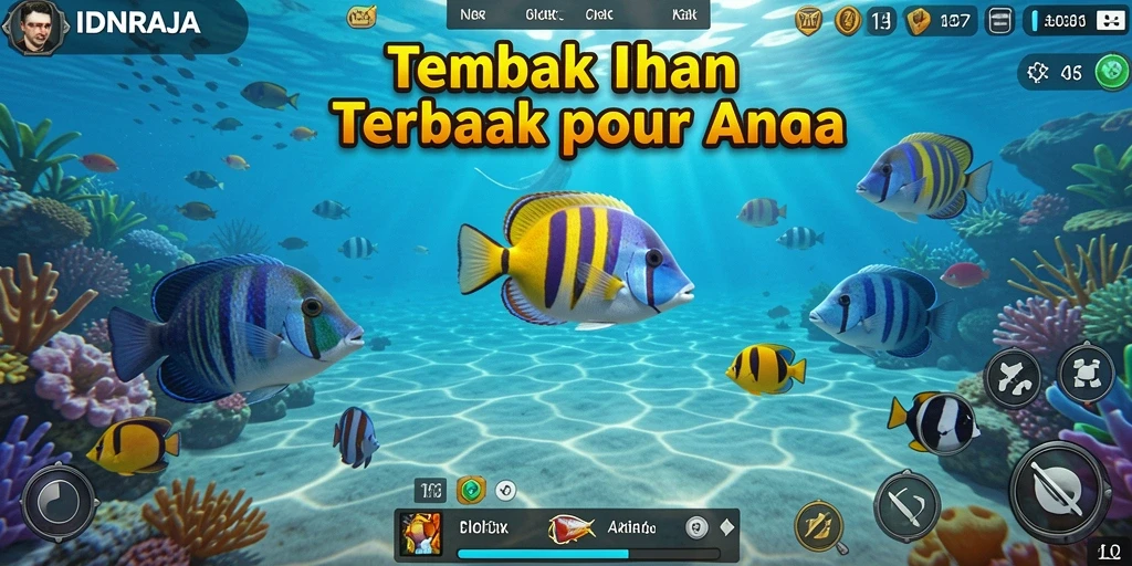 Screenshot gameplay IDNRAJA menampilkan aksi menembak ikan yang seru dan penuh warna.