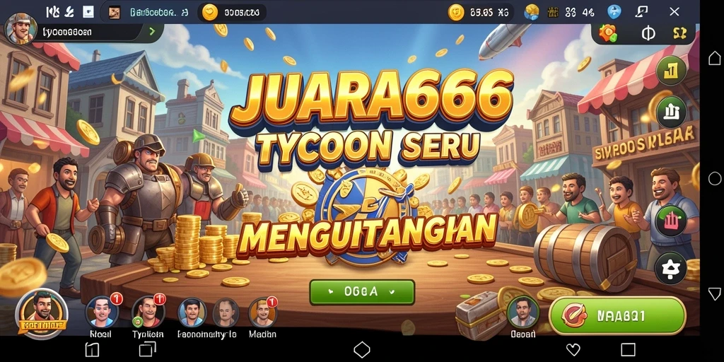 Tampilan gameplay seru dari JUARA666, simulasi bisnis Tycoon yang menarik.