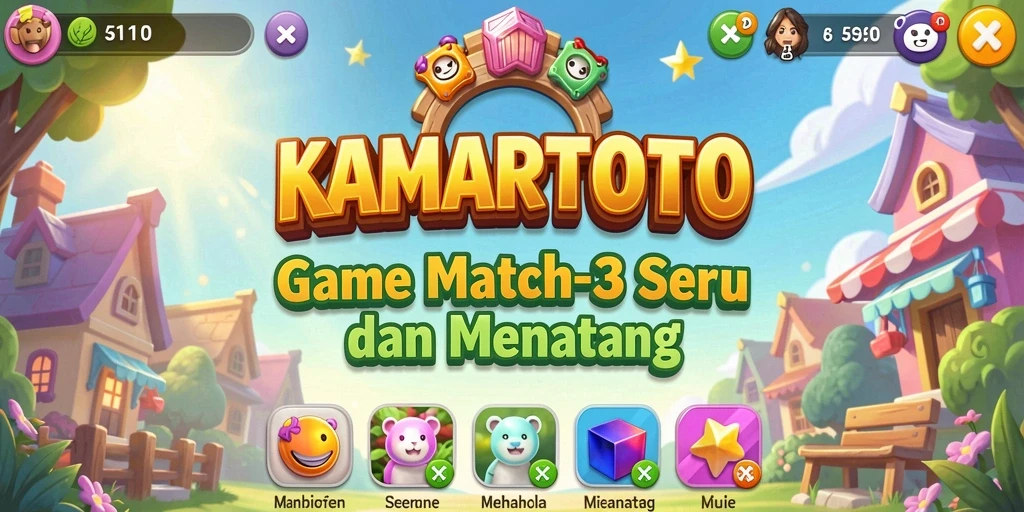 Tampilan gameplay KAMARTOTO yang seru dengan fitur Match-3.