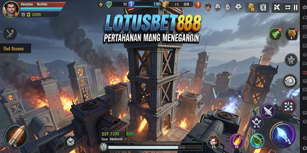 Tampilan gameplay LOTUSBET88 menampilkan aksi menara pertahanan yang mendebarkan.