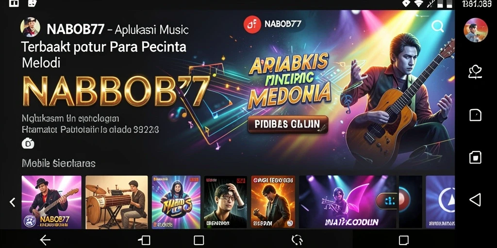 Screenshot NABOB77 menampilkan fitur interaktif yang menarik dengan tampilan musik yang menawan.