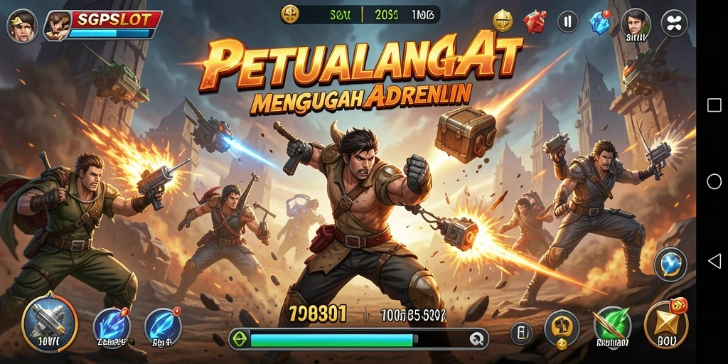 Screenshot utama SGPSLOT dengan aksi mendebarkan dan karakter unik.